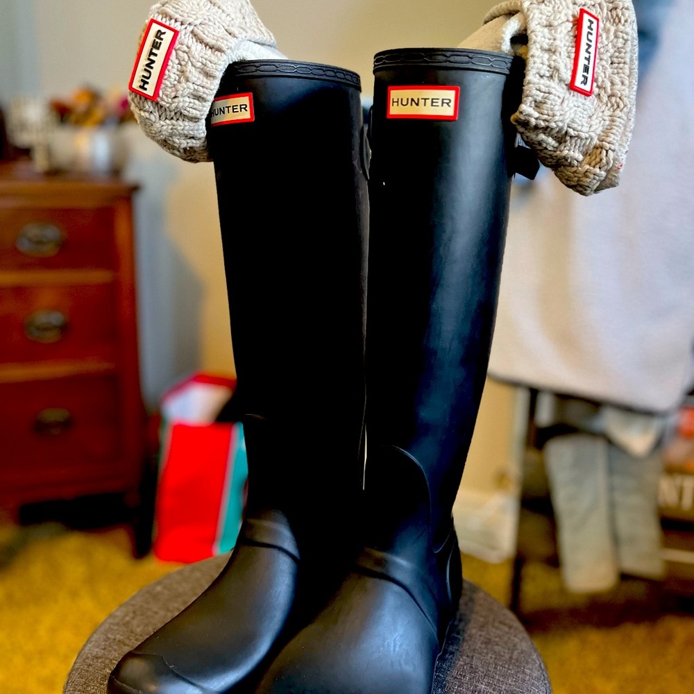 Black Matt Tall Hunter Boots & Sock Inserts